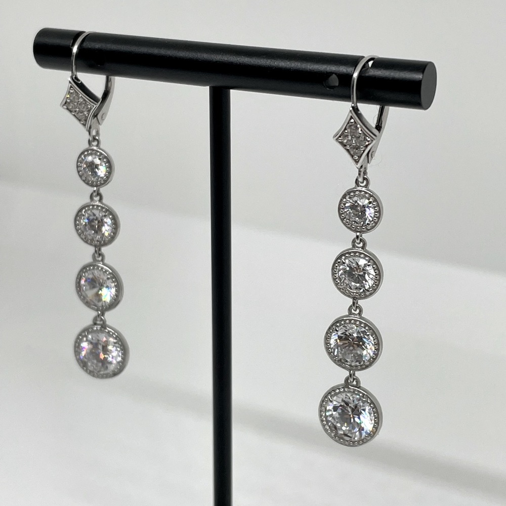 Silver Cubic Zirconia Graduated Drop Earrings
